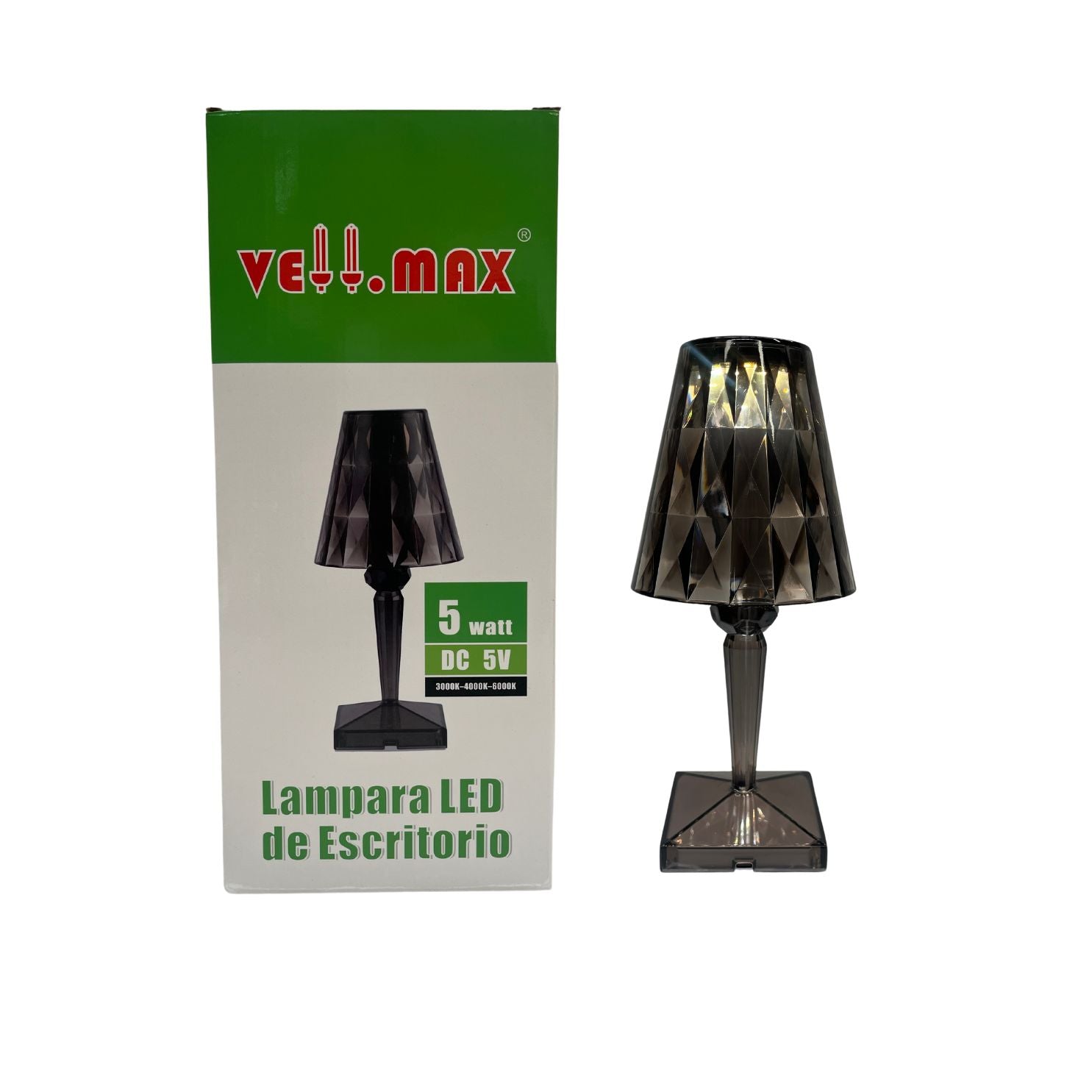 LAMPARA DE MESA 12V NEGRO TRANSPARENTE 7W 3EN 1 3000K-4000K-6500K