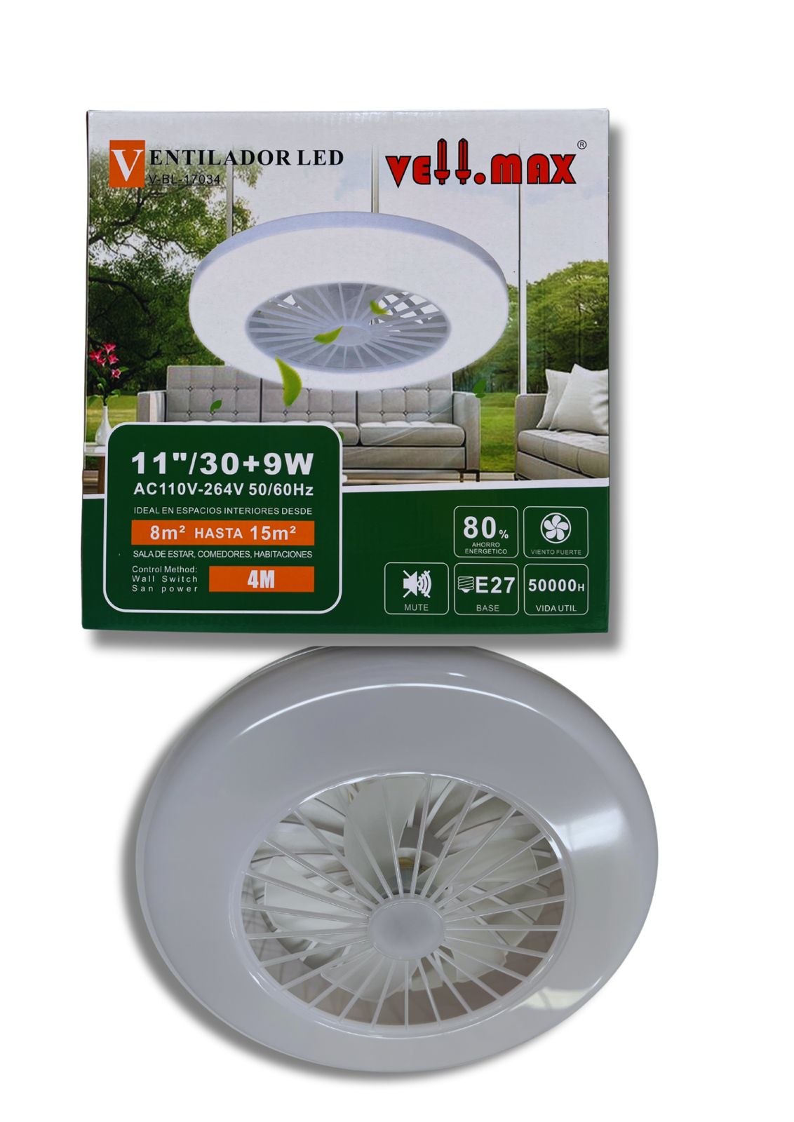 AMPOLLETA ANILLO VENTILADOR 30W LUZ 9W VENTILADOR 6500K